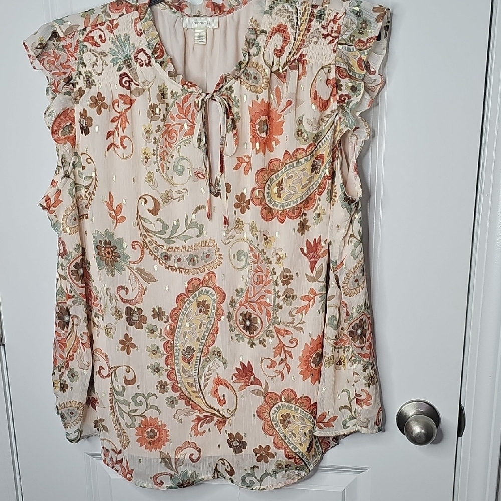 Tamara H Women's Elegant Floral Paisley‎ Blouse with Ruffle Sleeves Size 2X